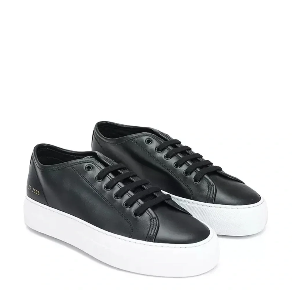 Woman by Common Projects Tournament Low Top Sneakers Black Leather Size 7.5